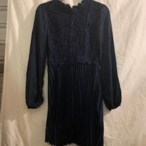 SHEIN Women's Dark Blue Lacy Bodice & Pleated Skirt Dress Medium NIB